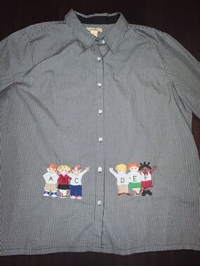 Bechamel Black & White Gingham Button-Down Shirt with Embroidered Kids